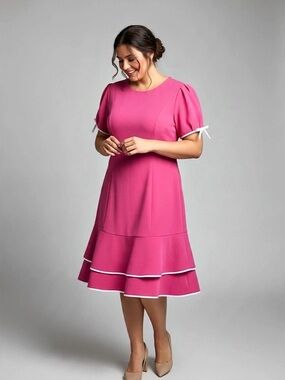 Shelby & Palmer Pink Puff Sleeve Midi Dress New | Size 12
F-68